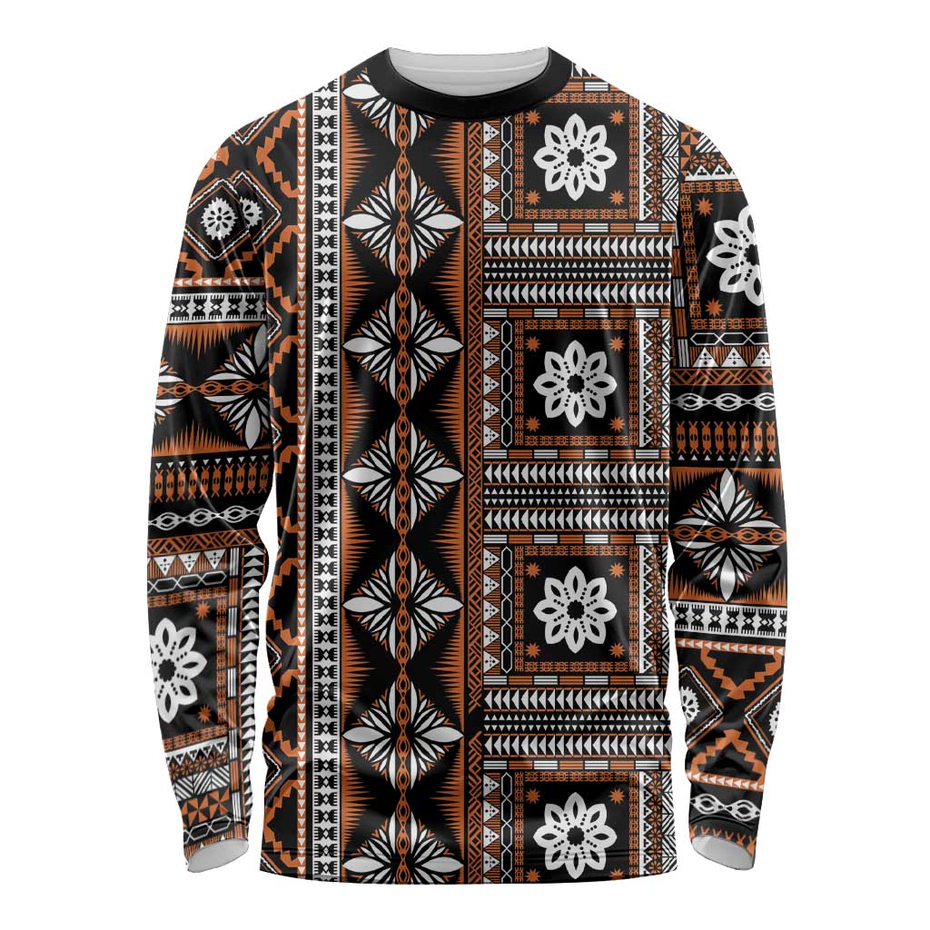 Fiji Masi Tapa Pattern Orange Long Sleeve Shirt LT01 Unisex Orange - Polynesian Pride