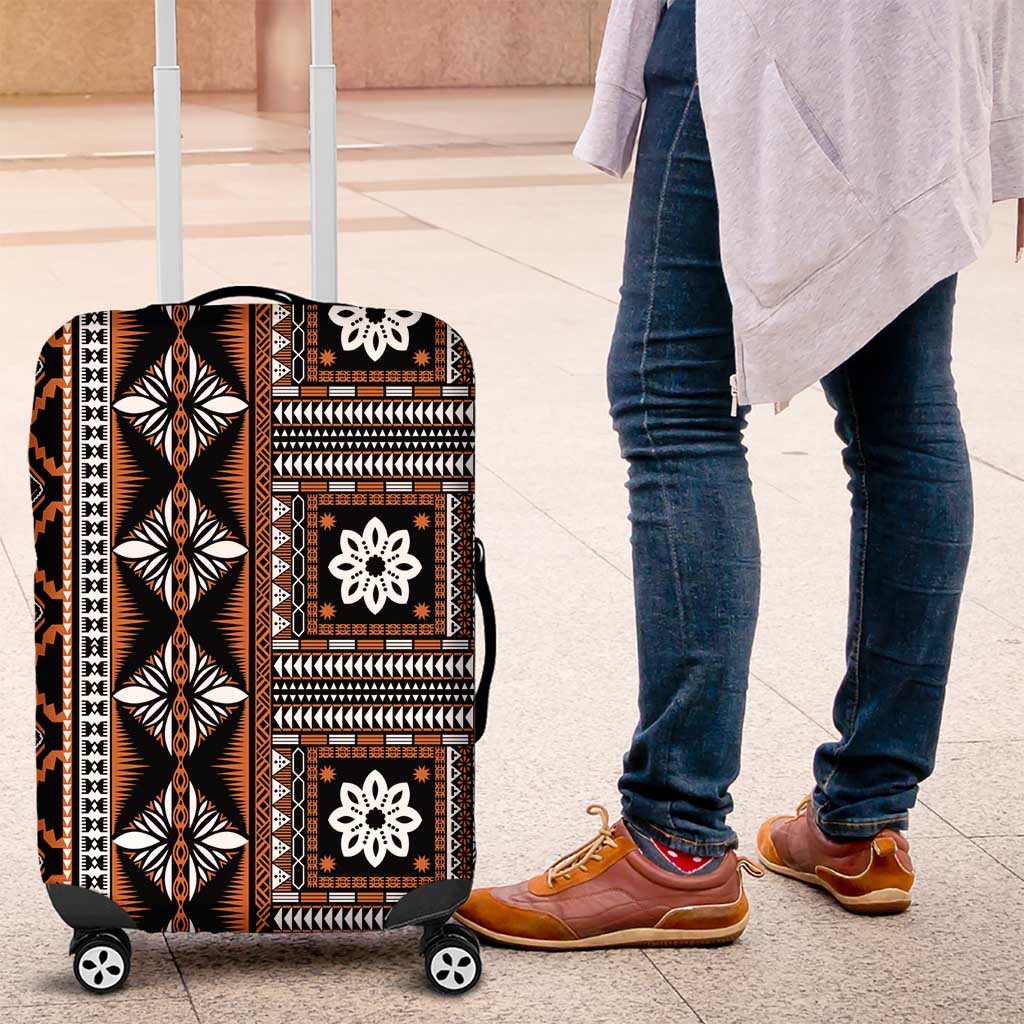 Fiji Masi Tapa Pattern Orange Luggage Cover LT01 Orange - Polynesian Pride