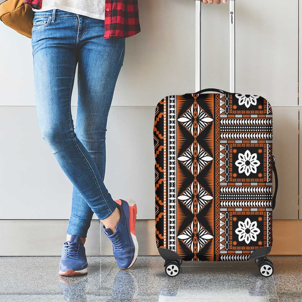 Fiji Masi Tapa Pattern Orange Luggage Cover LT01 - Polynesian Pride