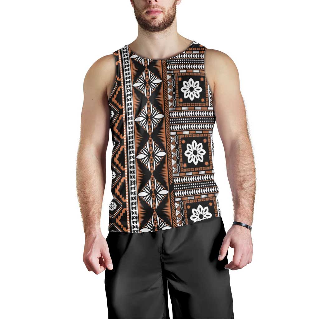 Fiji Masi Tapa Pattern Orange Men Tank Top LT01 - Polynesian Pride