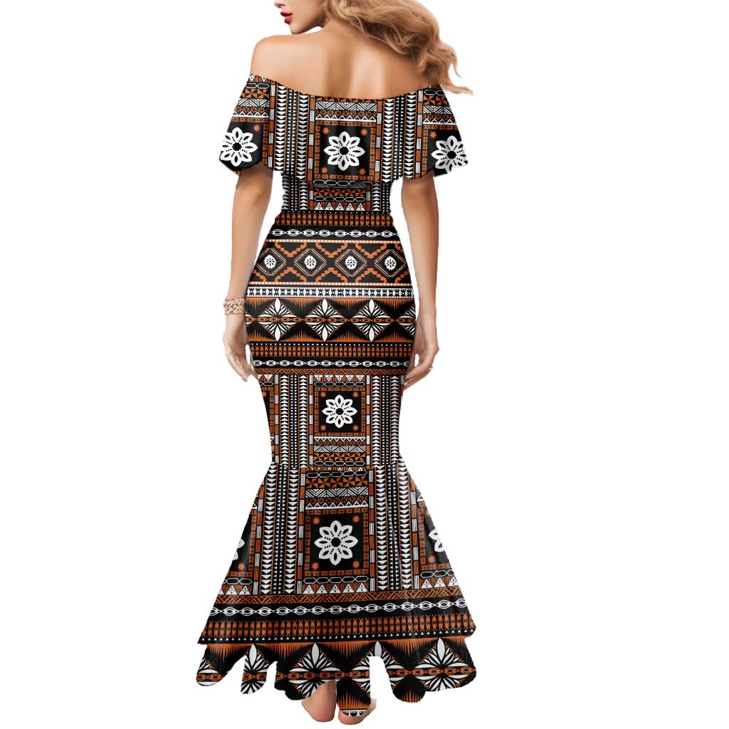 Fiji Masi Tapa Pattern Orange Mermaid Dress LT01 - Polynesian Pride