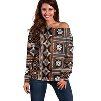 Fiji Masi Tapa Pattern Orange Off Shoulder Sweater LT01 Women Orange - Polynesian Pride