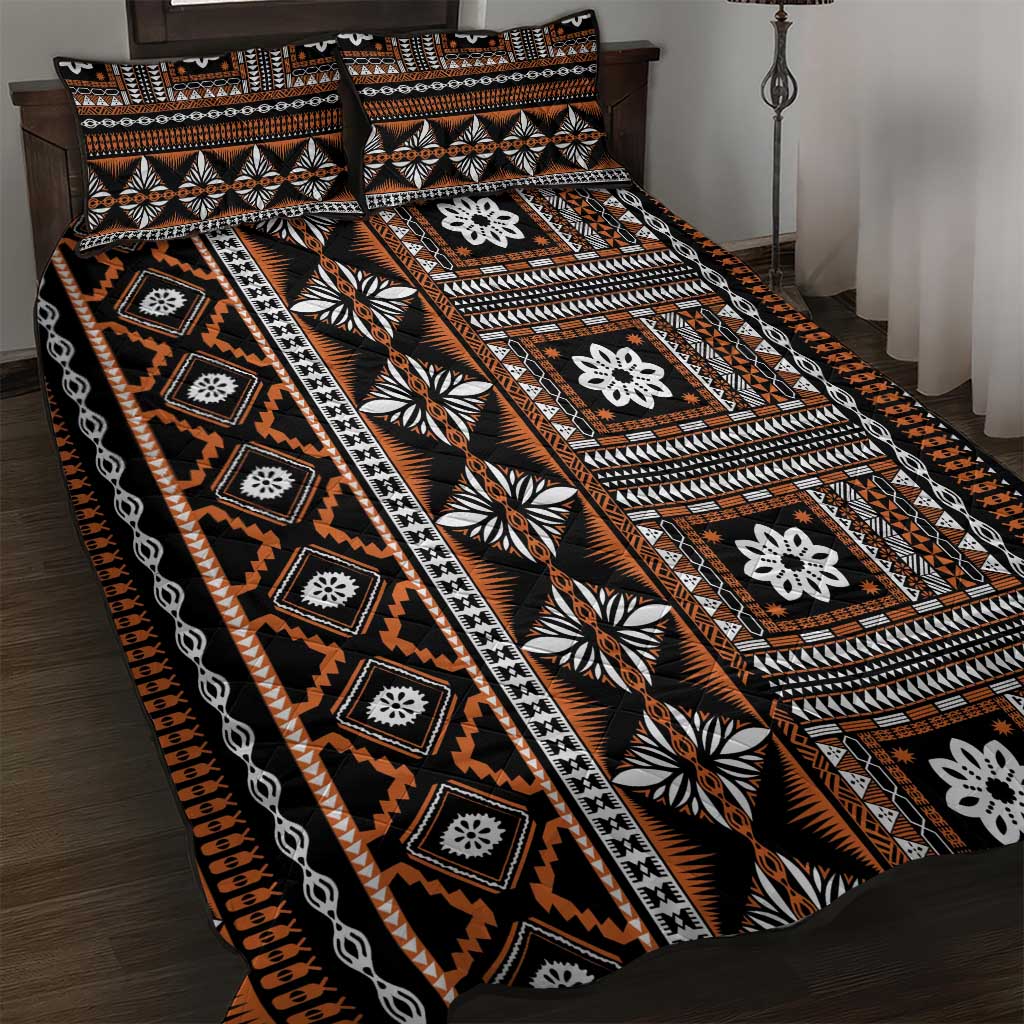 Fiji Masi Tapa Pattern Orange Quilt Bed Set LT01 Orange - Polynesian Pride