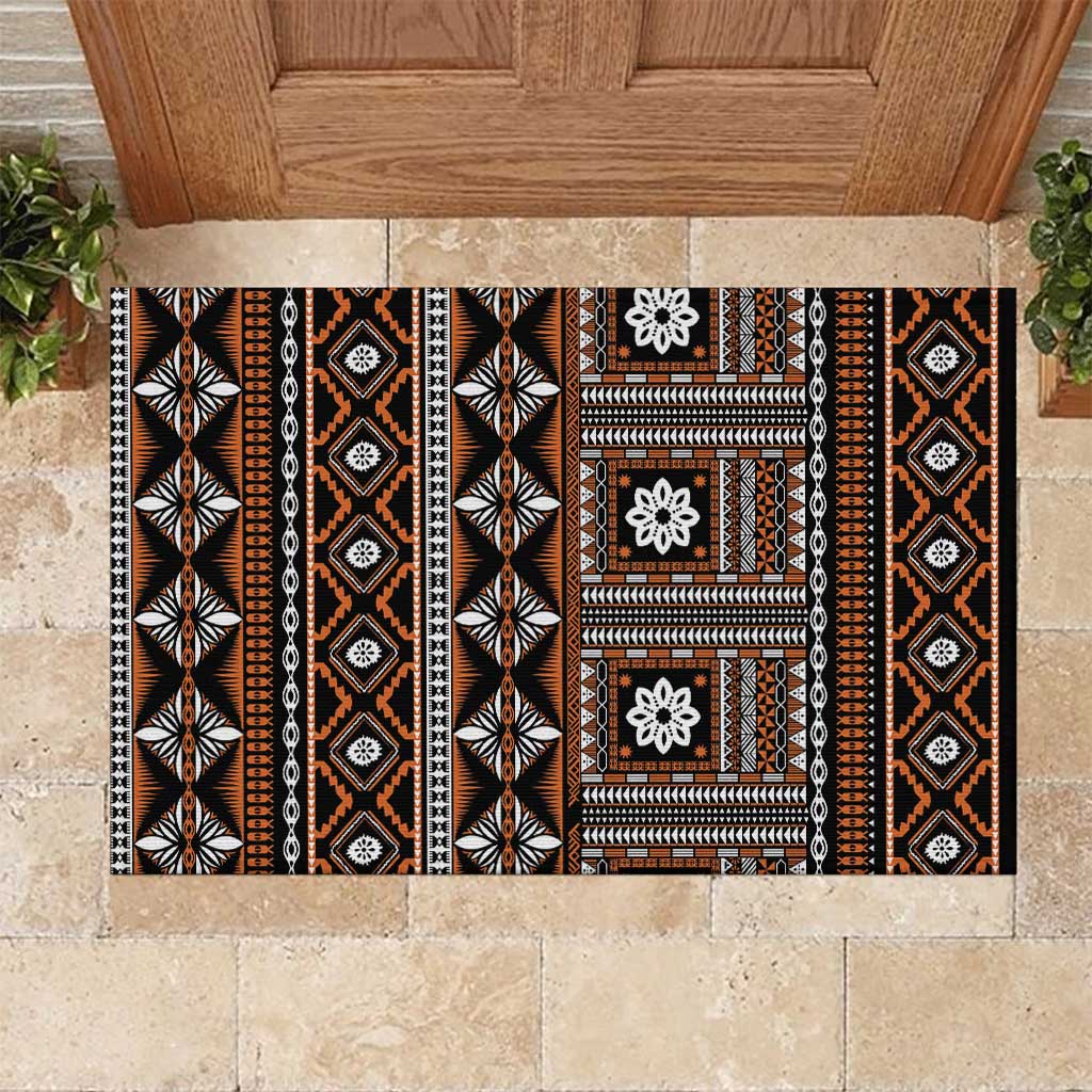 Fiji Masi Tapa Pattern Orange Rubber Doormat LT01 Orange - Polynesian Pride