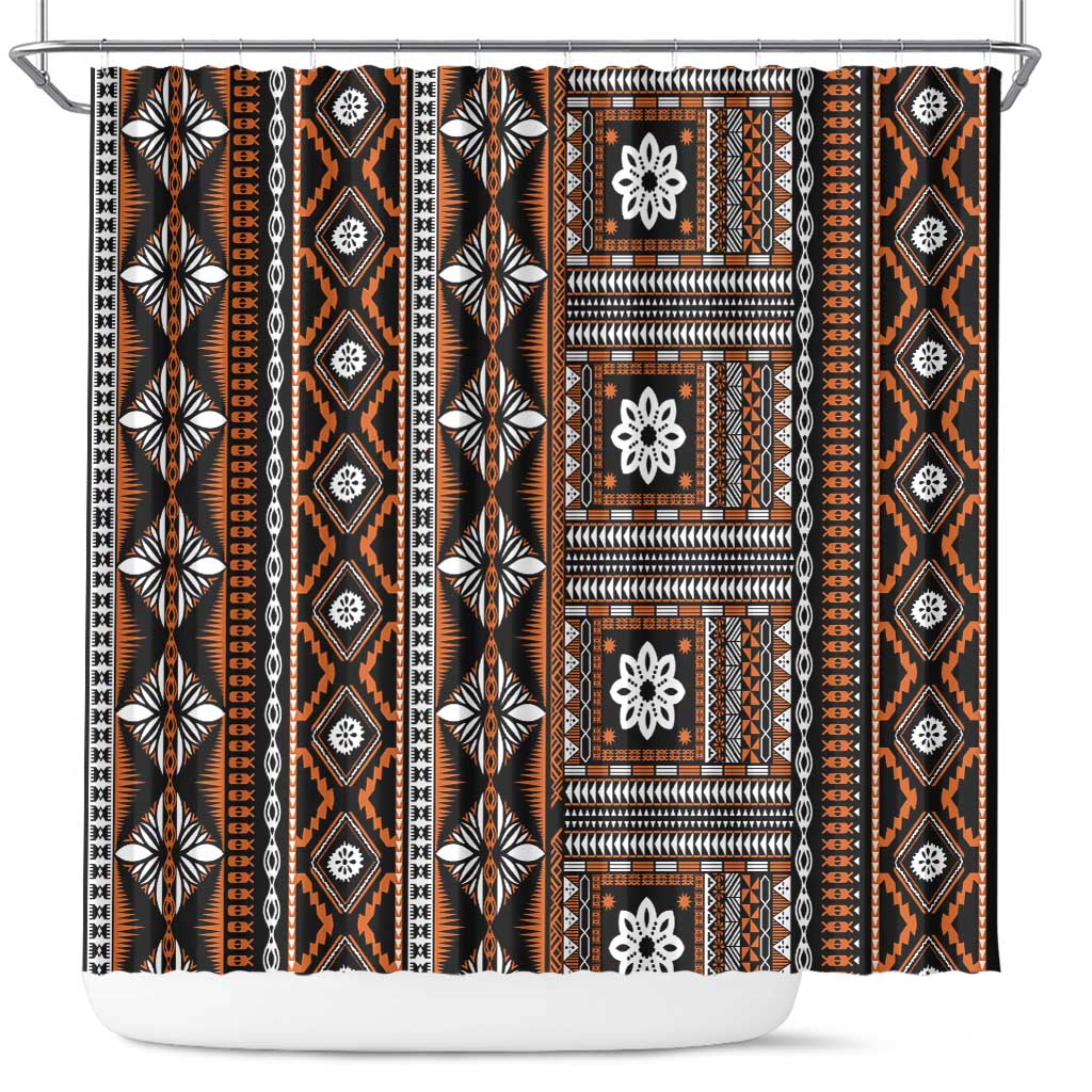Fiji Masi Tapa Pattern Orange Shower Curtain LT01 Orange - Polynesian Pride