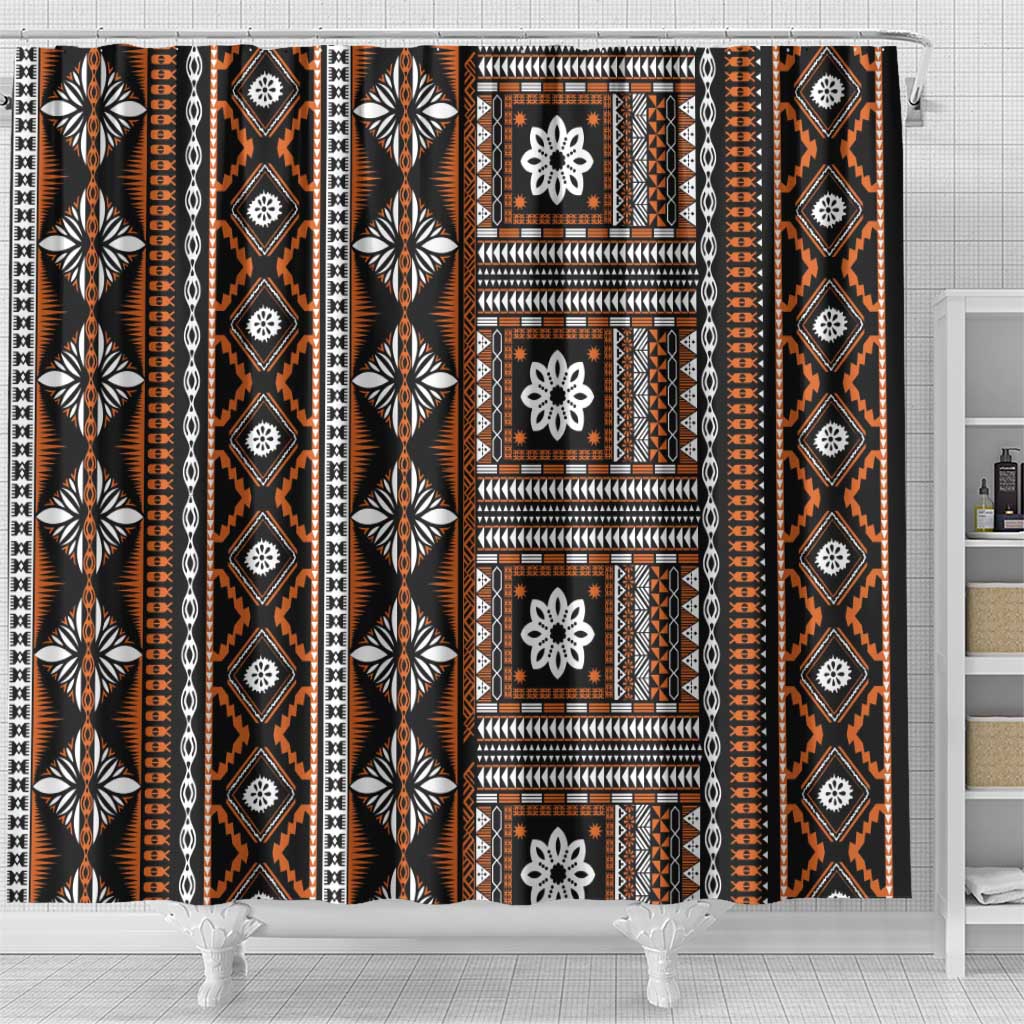 Fiji Masi Tapa Pattern Orange Shower Curtain LT01 - Polynesian Pride