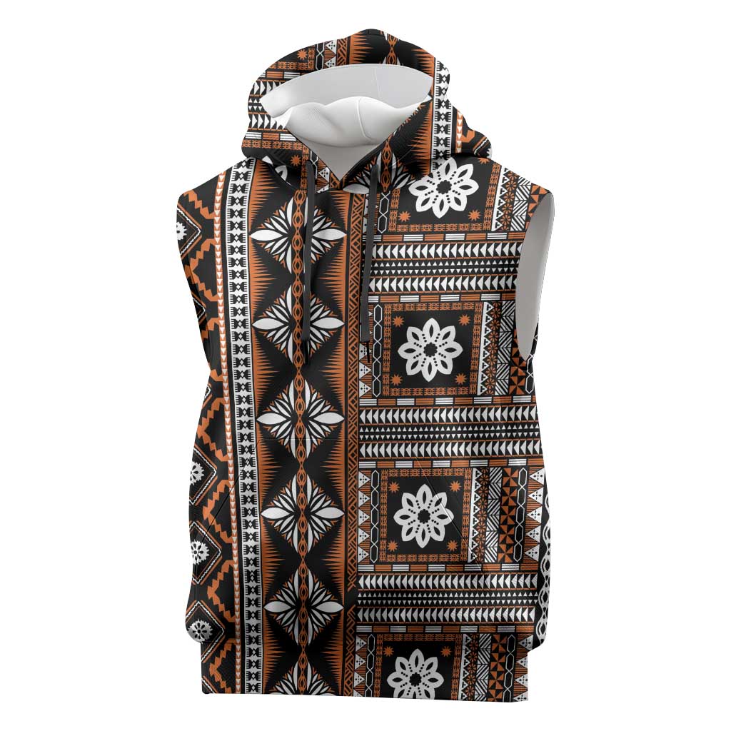 Fiji Masi Tapa Pattern Orange Sleeveless Hoodie LT01 Orange - Polynesian Pride