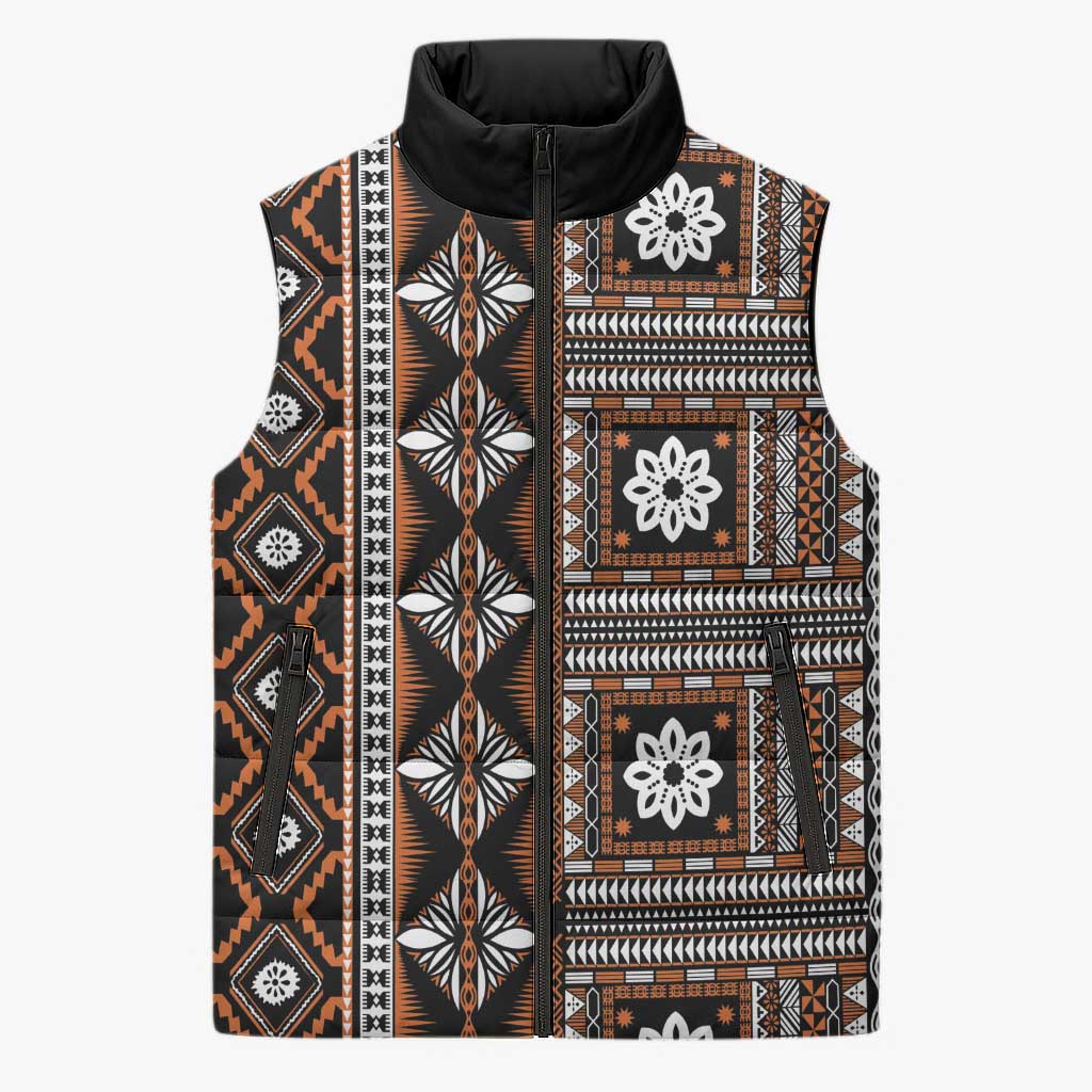 Fiji Masi Tapa Pattern Orange Sleeveless Puffer Jacket LT01 Unisex Orange - Polynesian Pride
