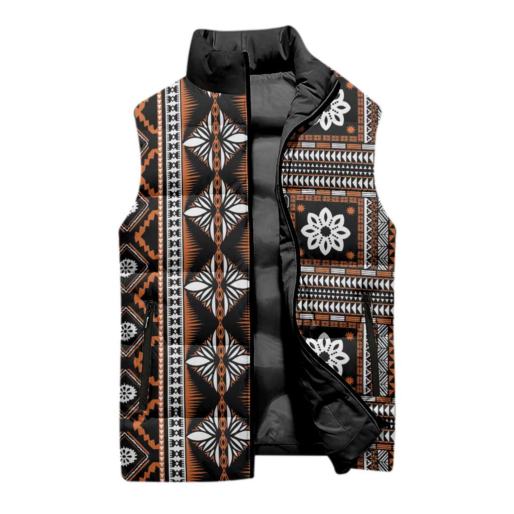 Fiji Masi Tapa Pattern Orange Sleeveless Puffer Jacket LT01 - Polynesian Pride