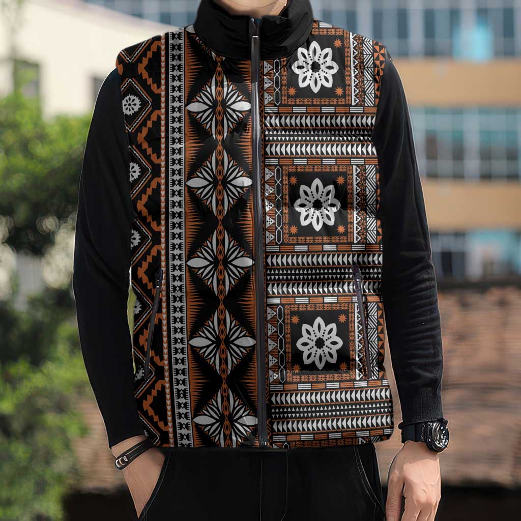 Fiji Masi Tapa Pattern Orange Sleeveless Puffer Jacket LT01 - Polynesian Pride