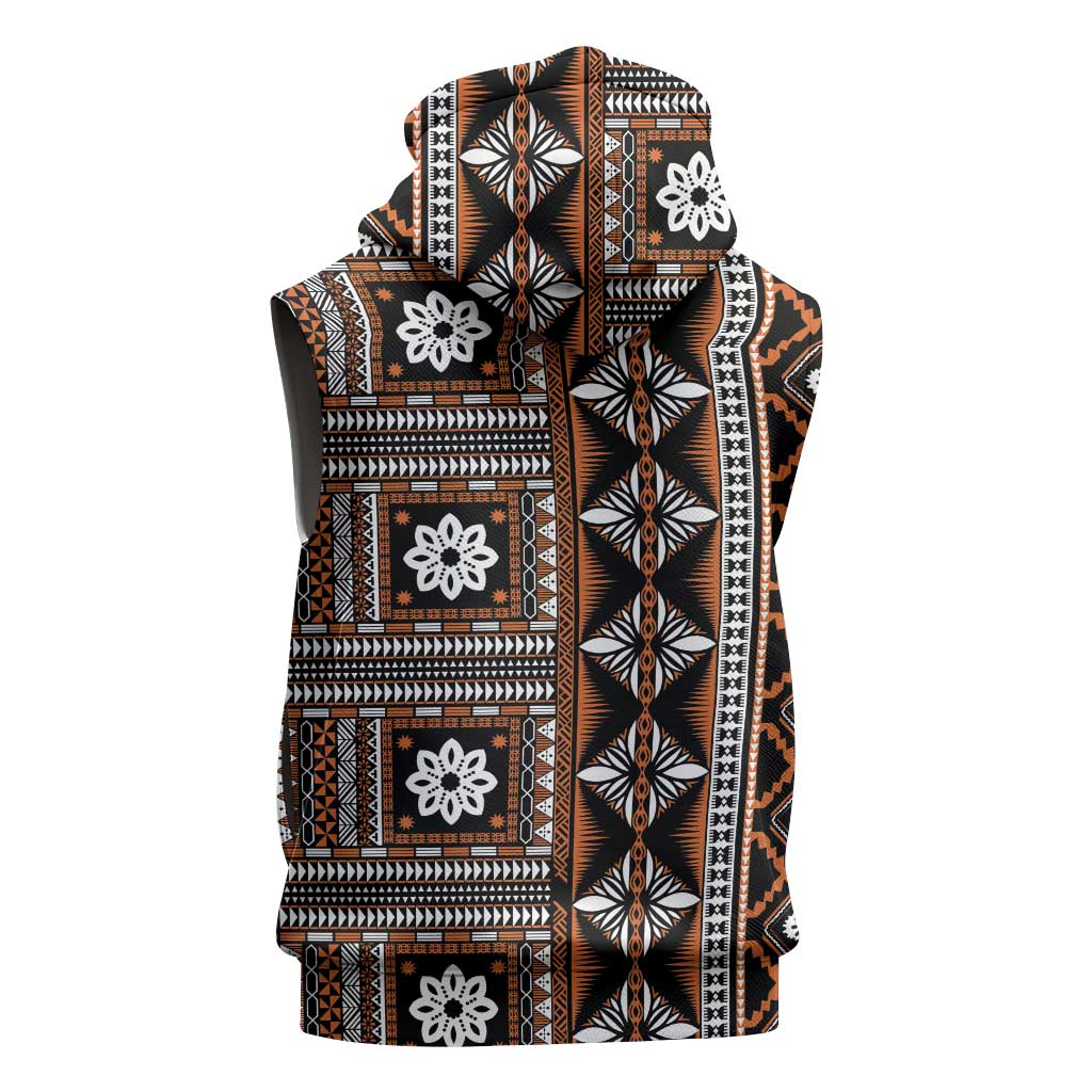 Fiji Masi Tapa Pattern Orange Sleeveless Zip Hoodie LT01 - Polynesian Pride