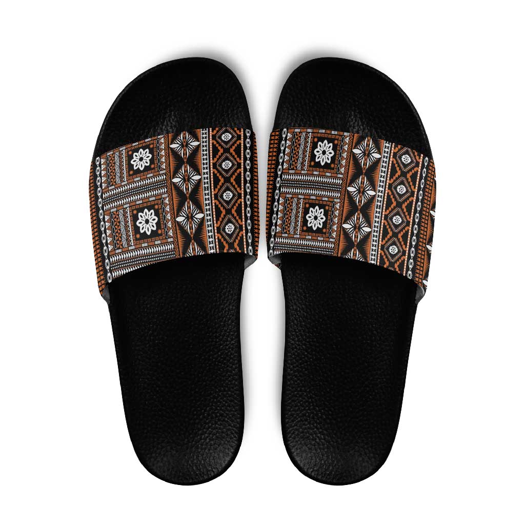 Fiji Masi Tapa Pattern Orange Slide Sandals LT01 Orange - Polynesian Pride