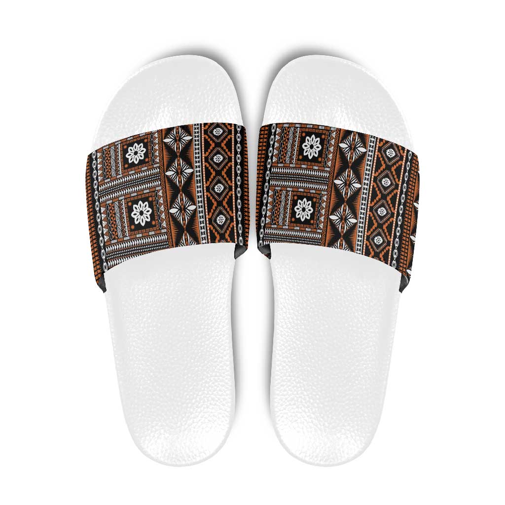 Fiji Masi Tapa Pattern Orange Slide Sandals LT01 Orange - Polynesian Pride