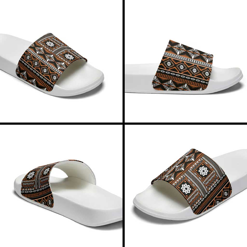 Fiji Masi Tapa Pattern Orange Slide Sandals LT01 - Polynesian Pride