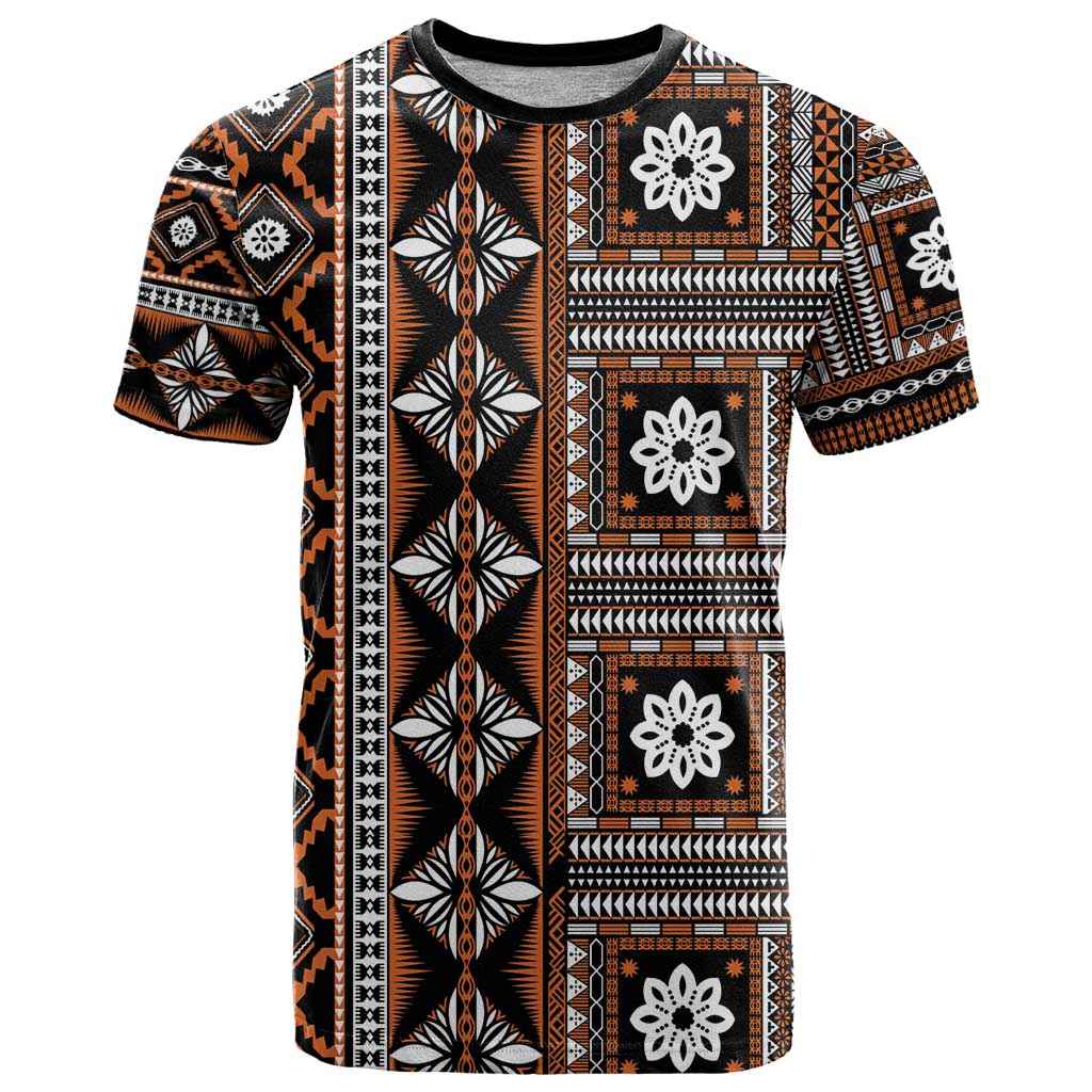 Fiji Masi Tapa Pattern Orange T Shirt LT01 Orange - Polynesian Pride
