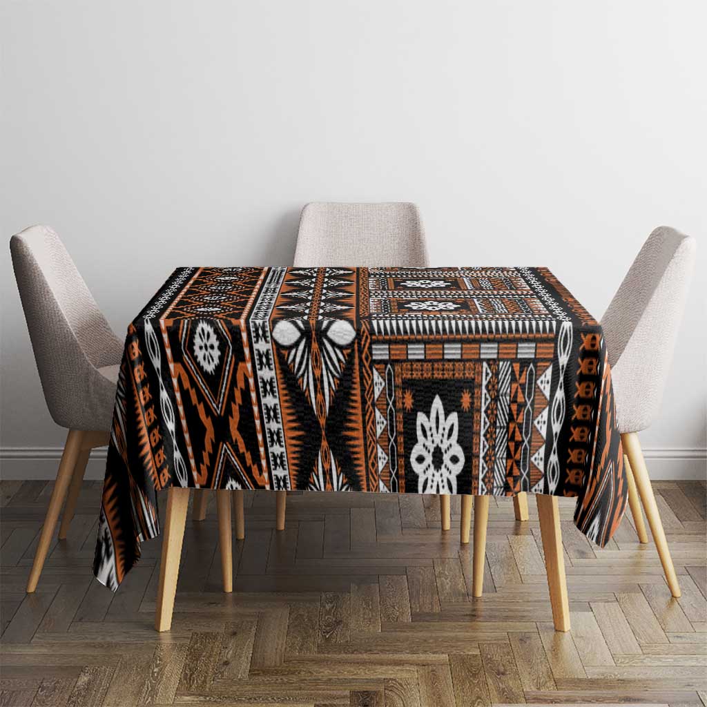 Fiji Masi Tapa Pattern Orange Tablecloth LT01 - Polynesian Pride