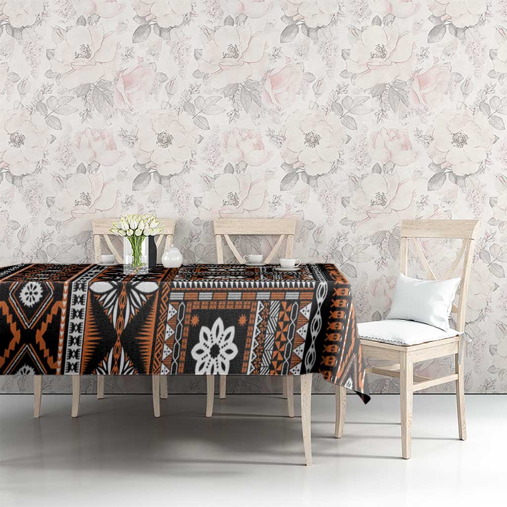Fiji Masi Tapa Pattern Orange Tablecloth LT01 - Polynesian Pride