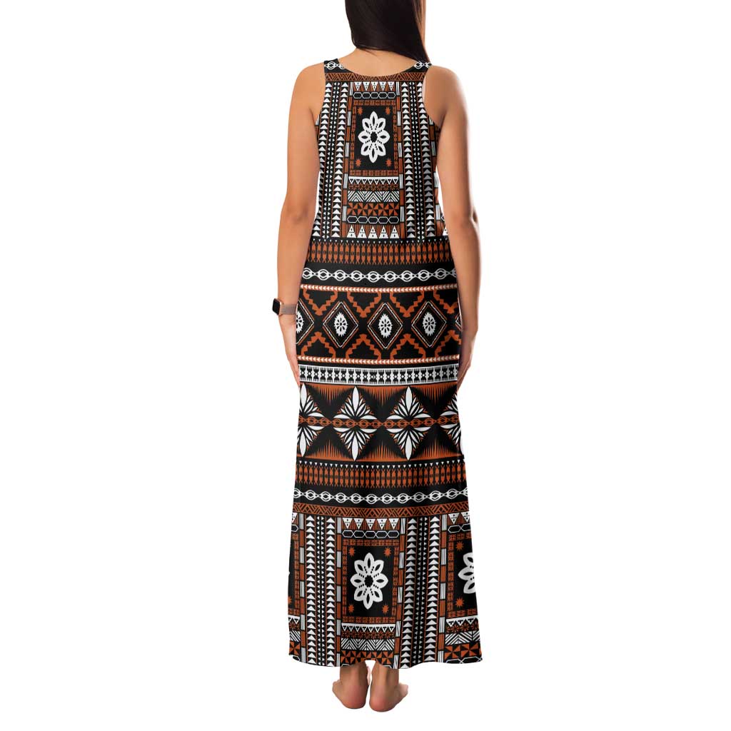 Fiji Masi Tapa Pattern Orange Tank Maxi Dress LT01 - Polynesian Pride