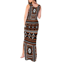Fiji Masi Tapa Pattern Orange Tank Maxi Dress LT01 - Polynesian Pride