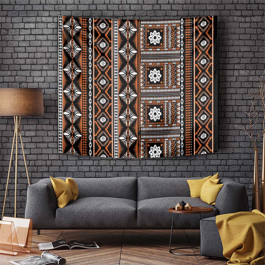 Fiji Masi Tapa Pattern Orange Tapestry LT01 Orange - Polynesian Pride