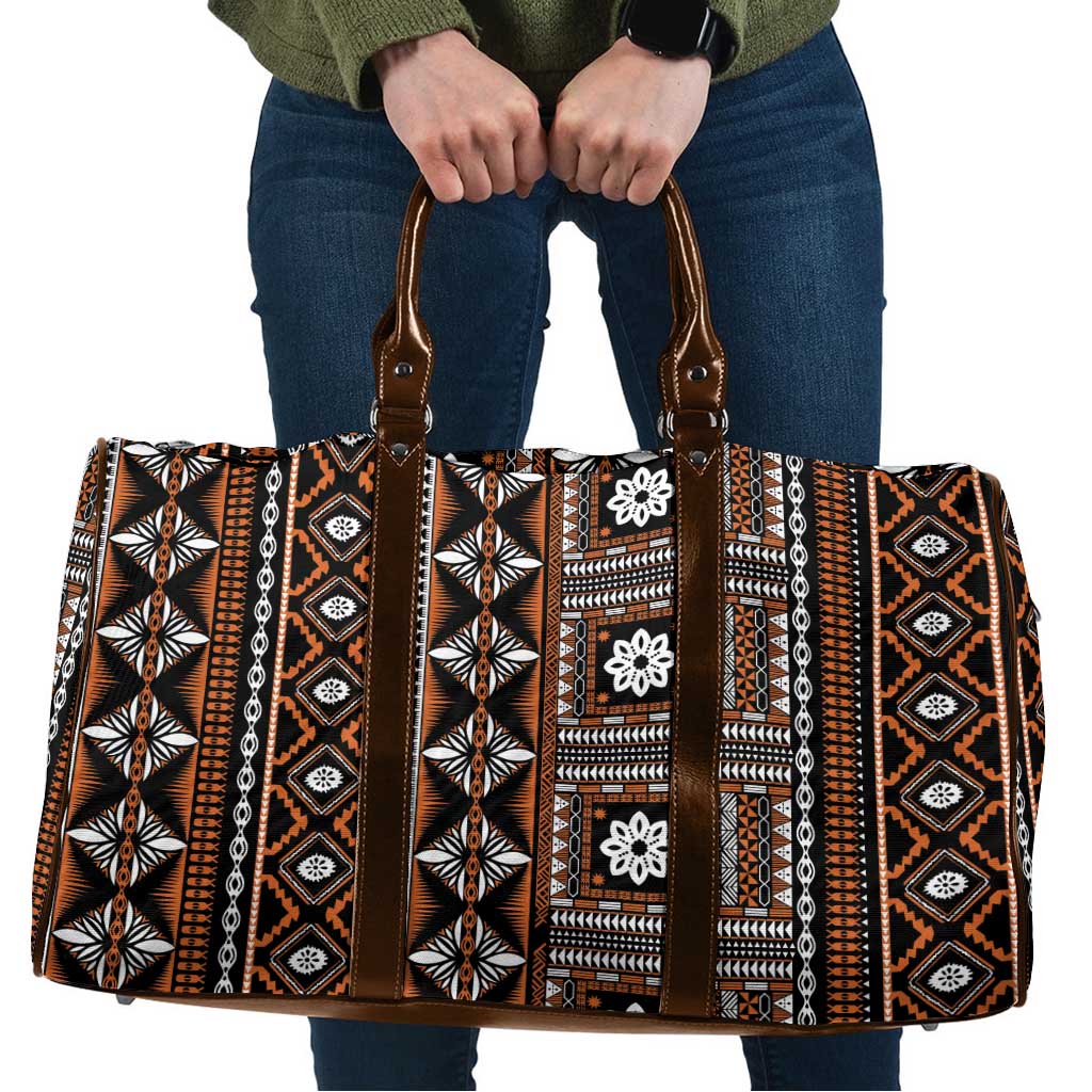 Fiji Masi Tapa Pattern Orange Travel Bag LT01 Orange - Polynesian Pride