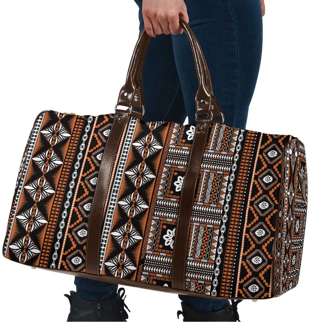 Fiji Masi Tapa Pattern Orange Travel Bag LT01 - Polynesian Pride