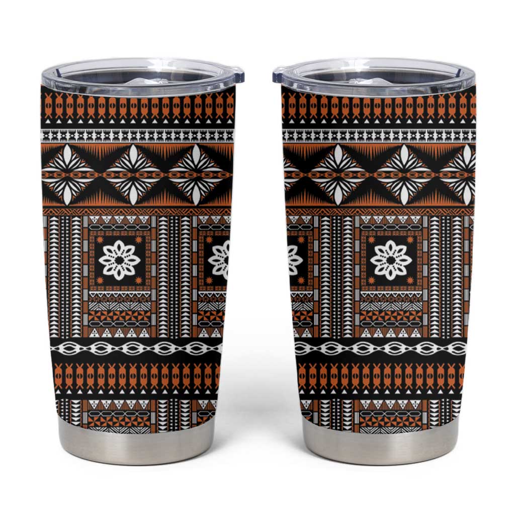 Fiji Masi Tapa Pattern Orange Tumbler Cup LT01 Orange - Polynesian Pride