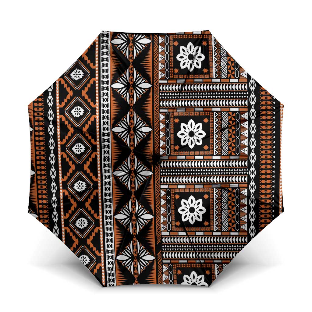 Fiji Masi Tapa Pattern Orange Umbrella LT01 One Size Folded 11.42 inch Opened Diameter 37.4 inch Orange - Polynesian Pride