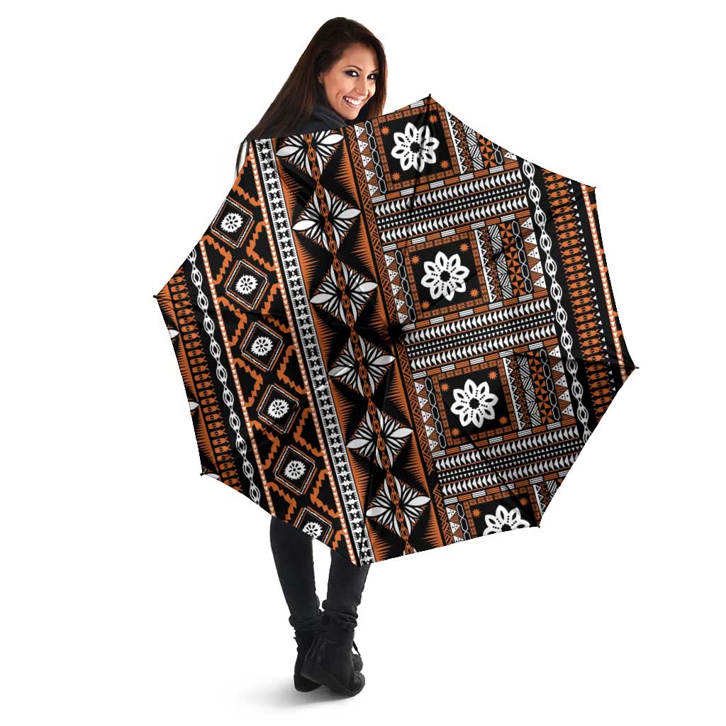 Fiji Masi Tapa Pattern Orange Umbrella LT01 - Polynesian Pride