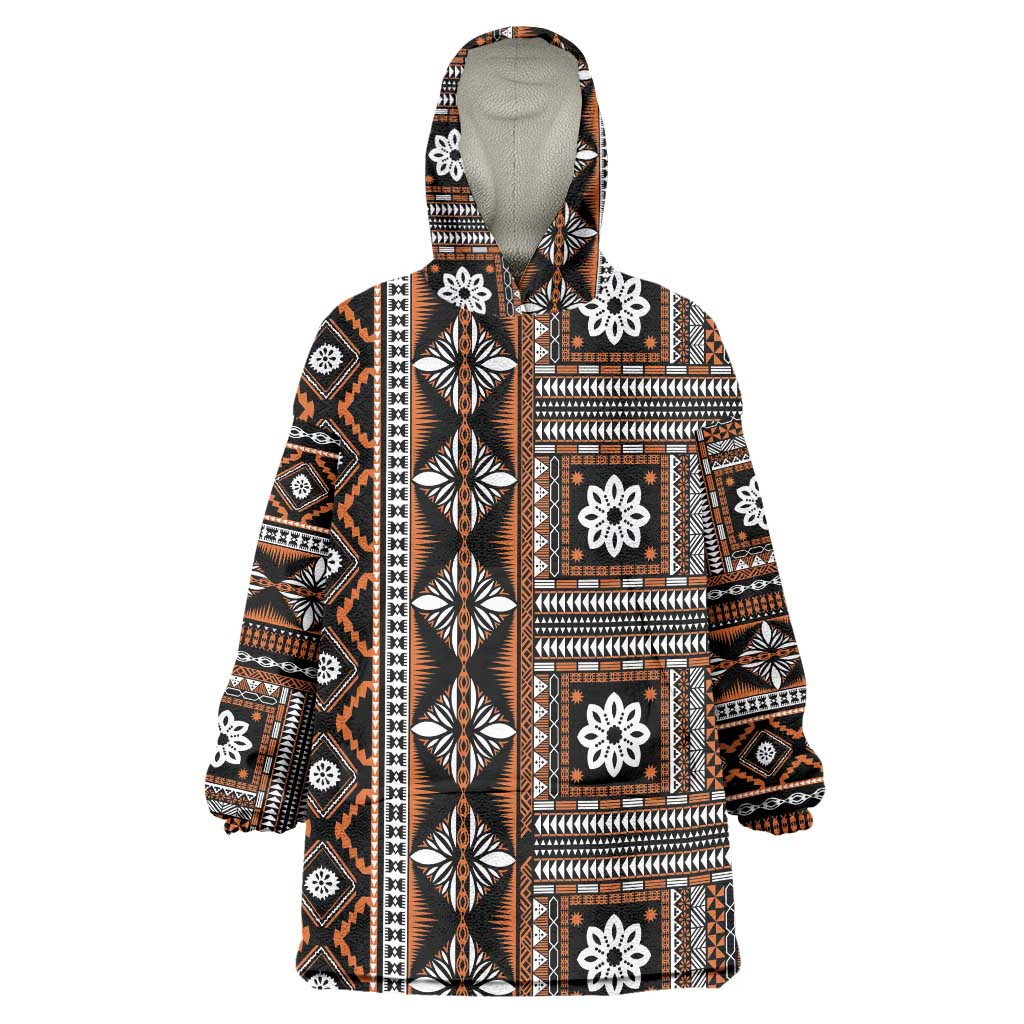 Fiji Masi Tapa Pattern Orange Wearable Blanket Hoodie LT01 One Size Orange - Polynesian Pride