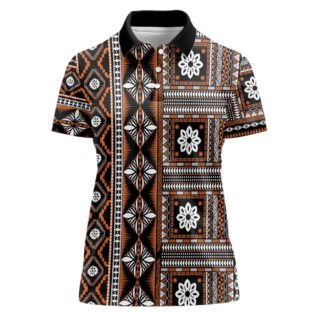Fiji Masi Tapa Pattern Orange Women Polo Shirt LT01 Female Orange - Polynesian Pride