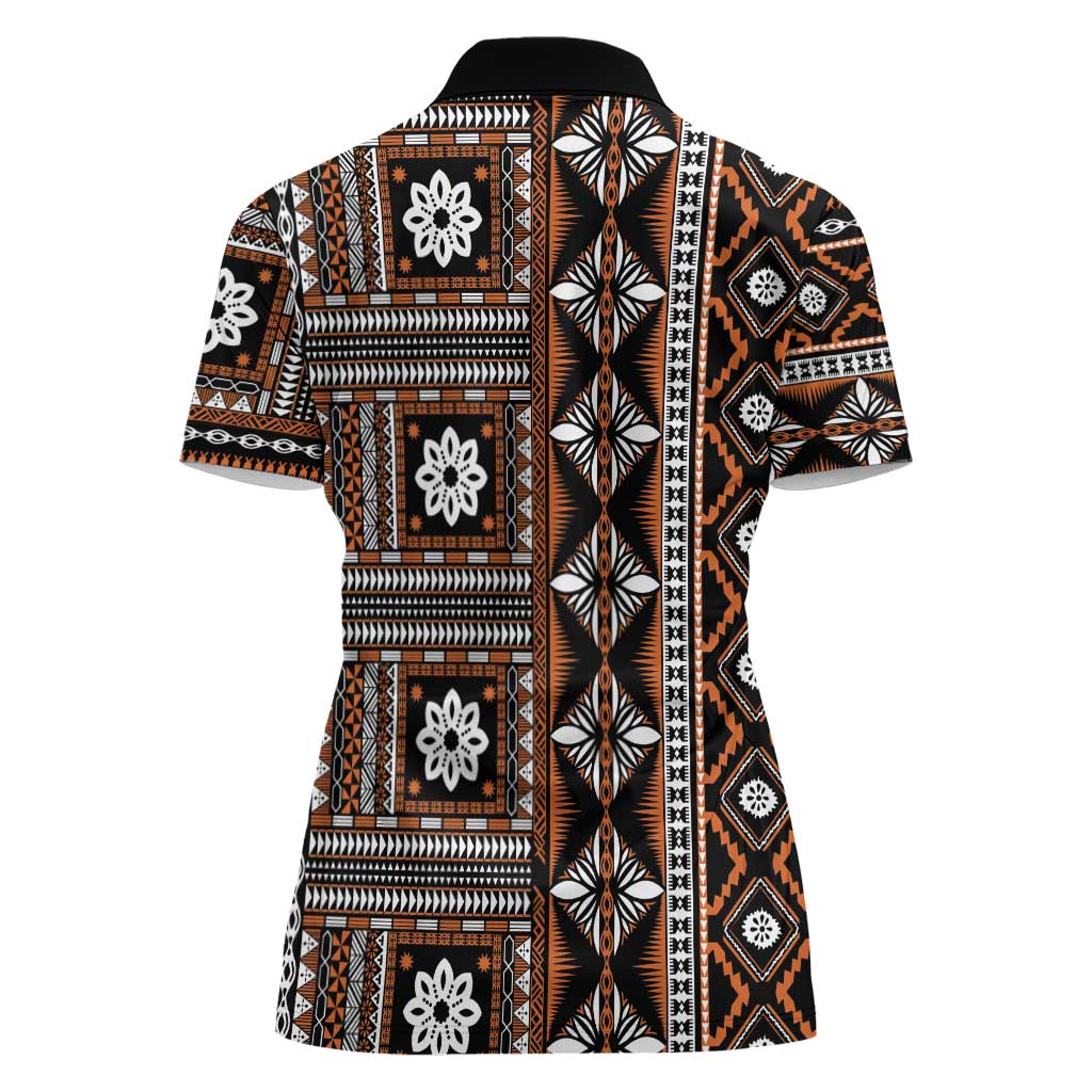 Fiji Masi Tapa Pattern Orange Women Polo Shirt LT01 - Polynesian Pride