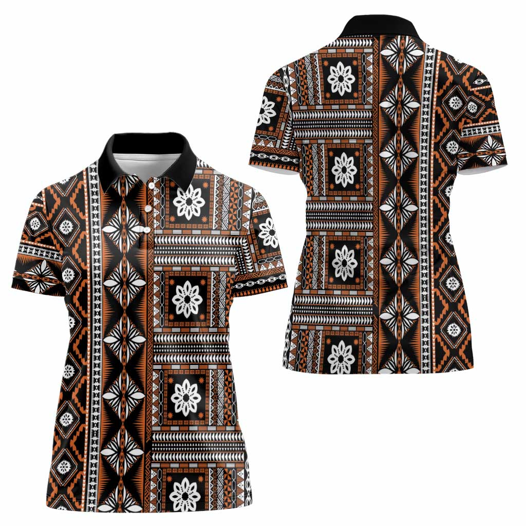 Fiji Masi Tapa Pattern Orange Women Polo Shirt LT01 - Polynesian Pride