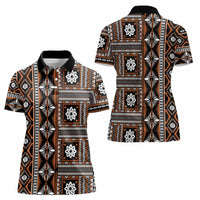 Fiji Masi Tapa Pattern Orange Women Polo Shirt LT01 - Polynesian Pride