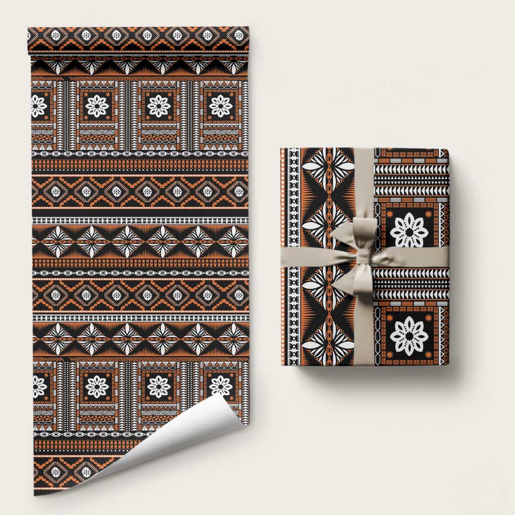 Fiji Masi Tapa Pattern Orange Wrapping Paper LT01 58" × 23" Orange - Polynesian Pride