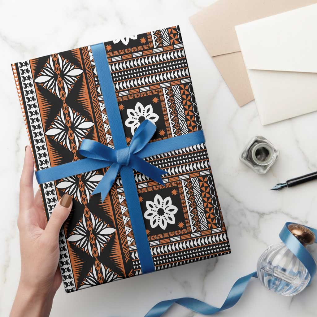Fiji Masi Tapa Pattern Orange Wrapping Paper LT01 - Polynesian Pride