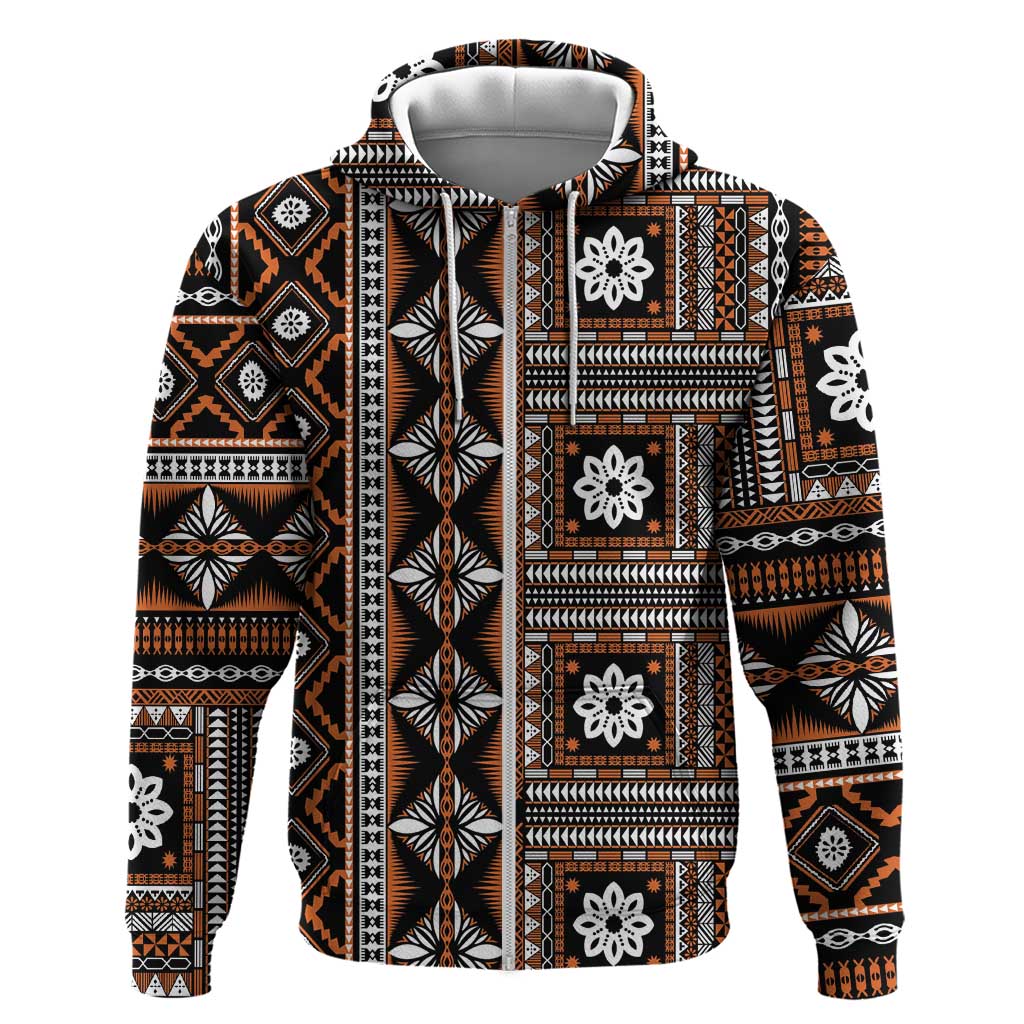 Fiji Masi Tapa Pattern Orange Zip Hoodie LT01 Zip Hoodie Orange - Polynesian Pride