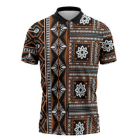 Fiji Masi Tapa Pattern Orange Zipper Polo Shirt LT01 Orange - Polynesian Pride
