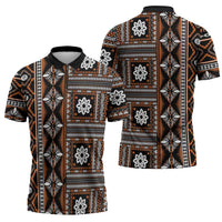 Fiji Masi Tapa Pattern Orange Zipper Polo Shirt LT01 - Polynesian Pride