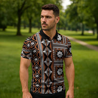 Fiji Masi Tapa Pattern Orange Zipper Polo Shirt LT01 - Polynesian Pride