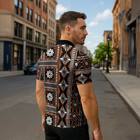 Fiji Masi Tapa Pattern Orange Zipper Polo Shirt LT01 - Polynesian Pride