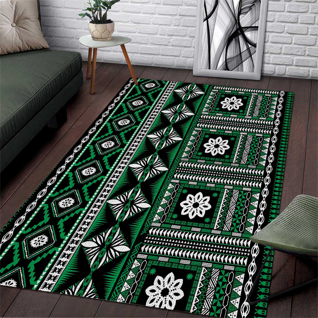 Fiji Masi Tapa Pattern Green Area Rug LT01 Green - Polynesian Pride