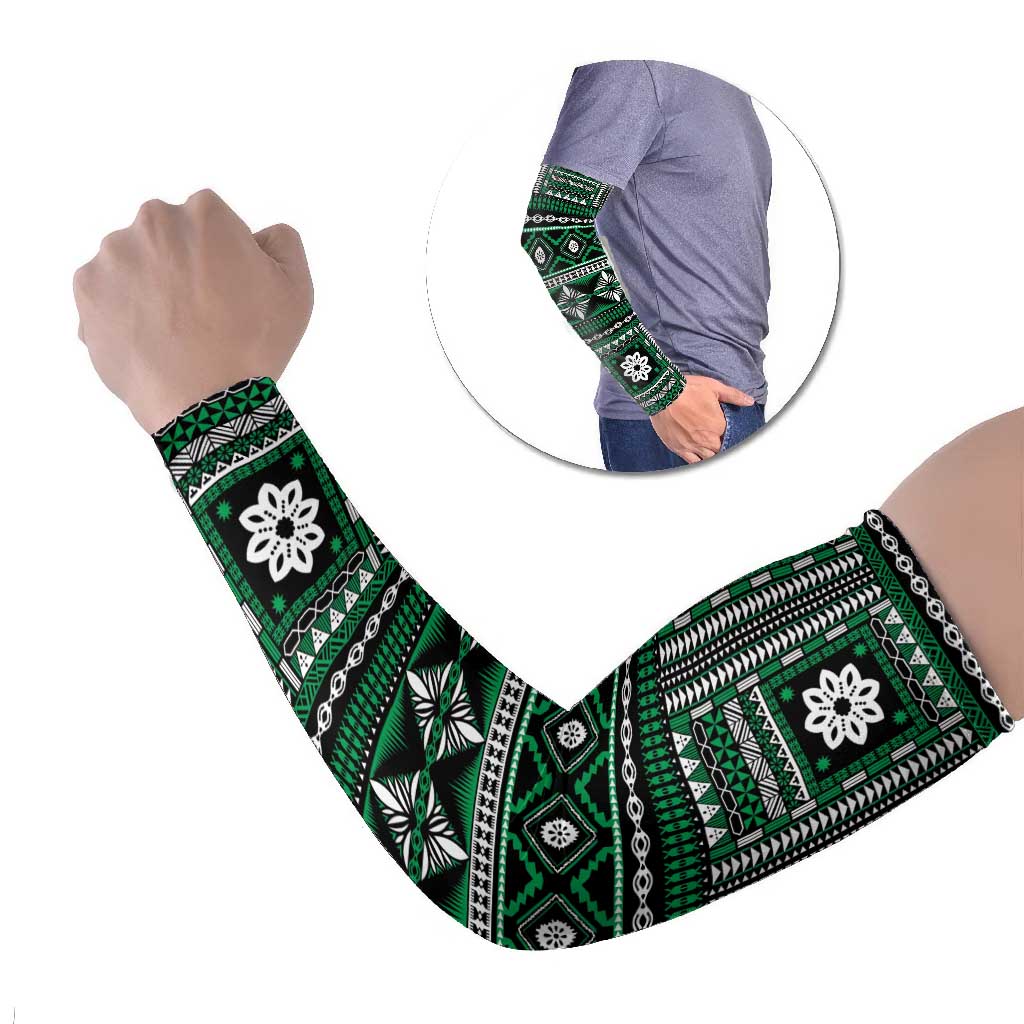 Fiji Masi Tapa Pattern Green Arm Sleeves LT01 Set of 2 Green - Polynesian Pride