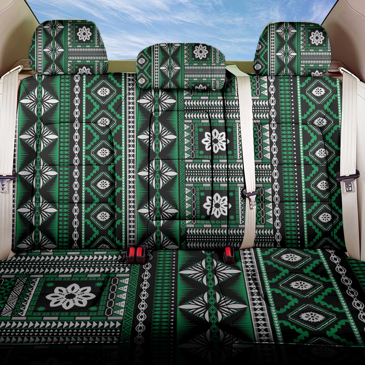 Fiji Masi Tapa Pattern Green Back Car Seat Cover LT01 One Size Green - Polynesian Pride