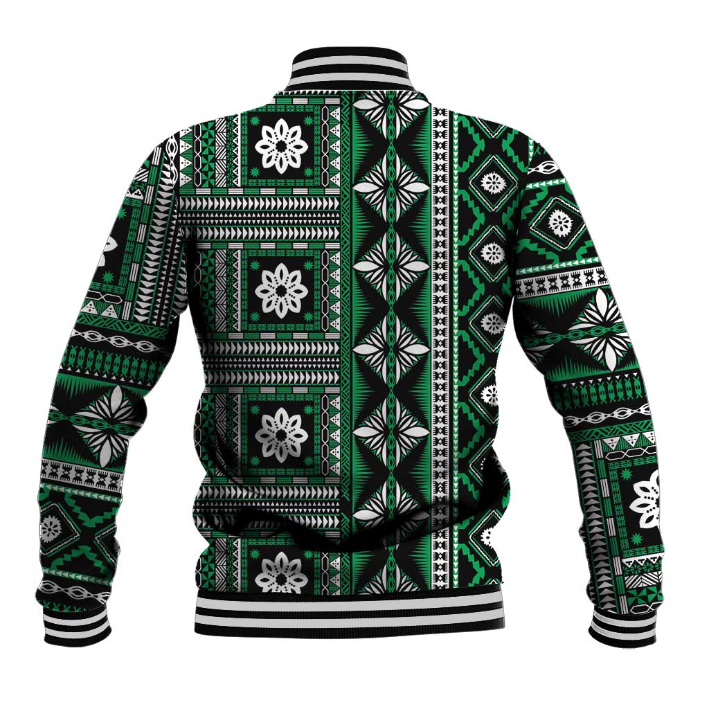 Fiji Masi Tapa Pattern Green Baseball Jacket LT01 - Polynesian Pride