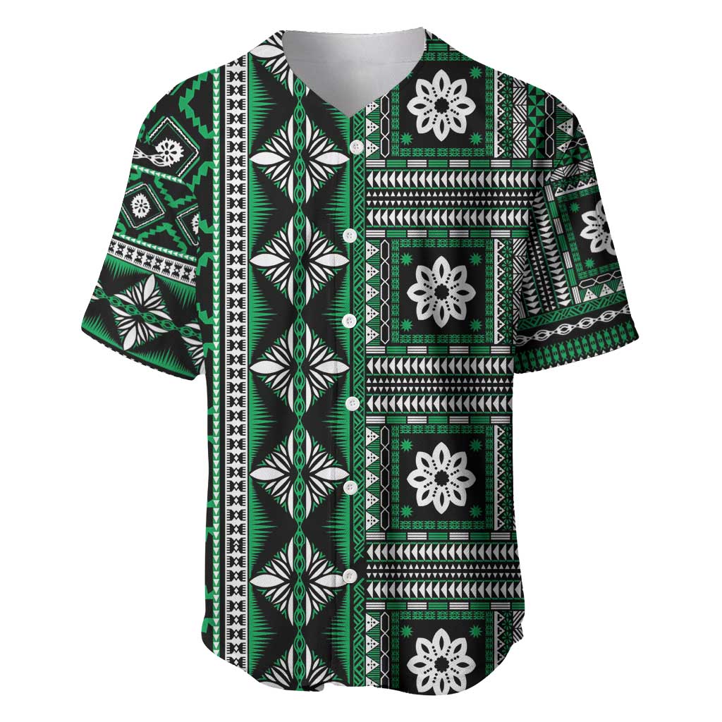 Fiji Masi Tapa Pattern Green Baseball Jersey LT01 Green - Polynesian Pride