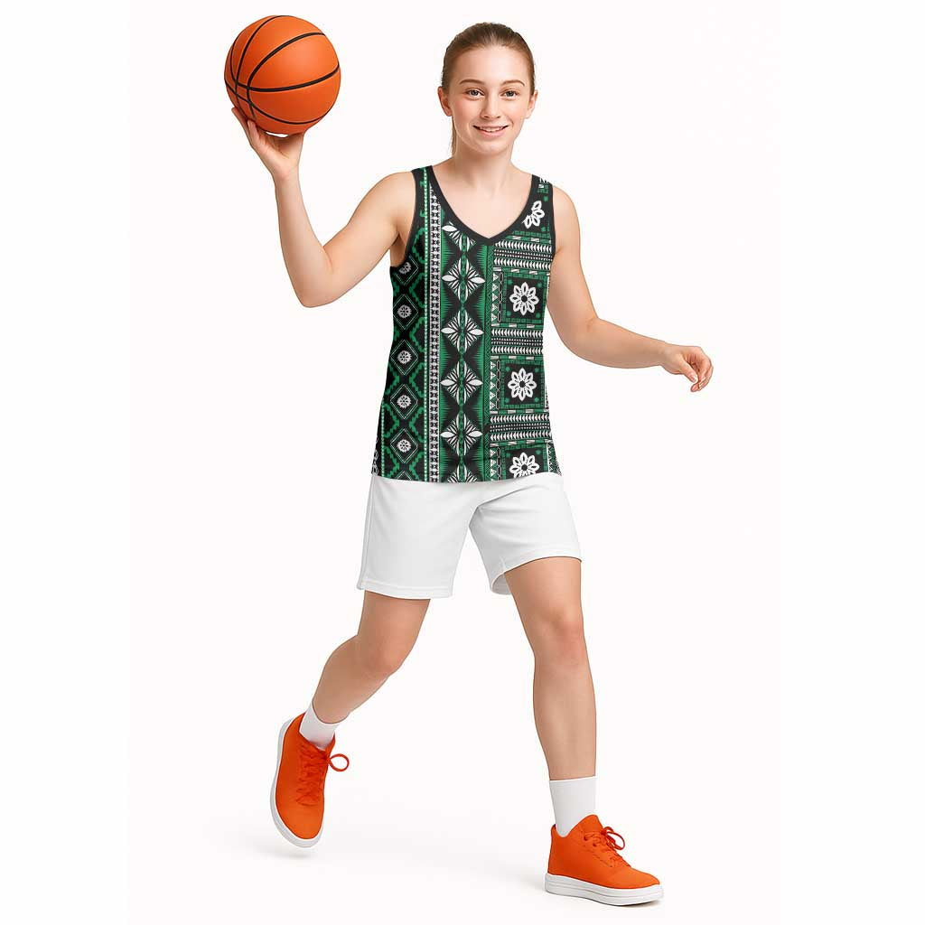 Fiji Masi Tapa Pattern Green Basketball Jersey LT01 - Polynesian Pride