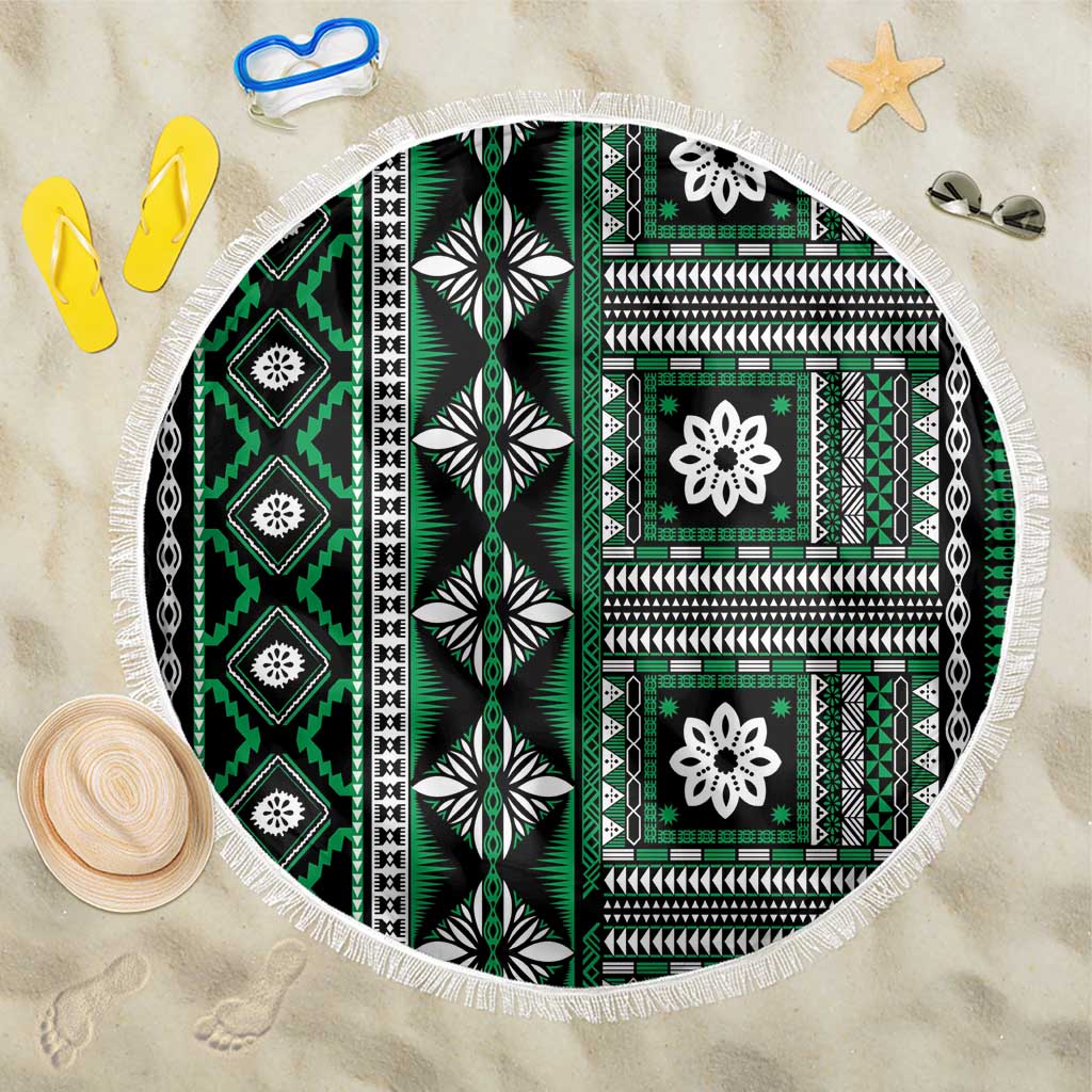 Fiji Masi Tapa Pattern Green Beach Blanket LT01 One Size 150cm Green - Polynesian Pride