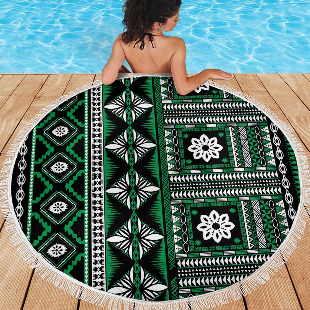 Fiji Masi Tapa Pattern Green Beach Blanket LT01 - Polynesian Pride