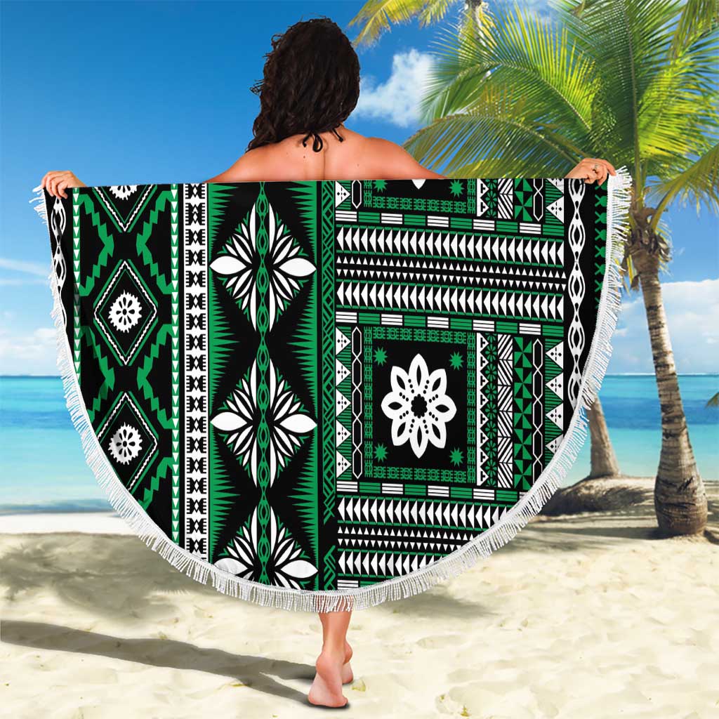 Fiji Masi Tapa Pattern Green Beach Blanket LT01 - Polynesian Pride